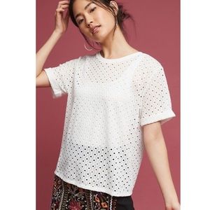 Anthro Postage White Eyelet Oversized Short Sleeve Top